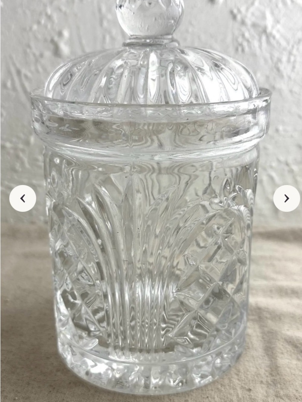 Saks Fifth Avenue Clear Cut Glass Lidded Jar Vintage